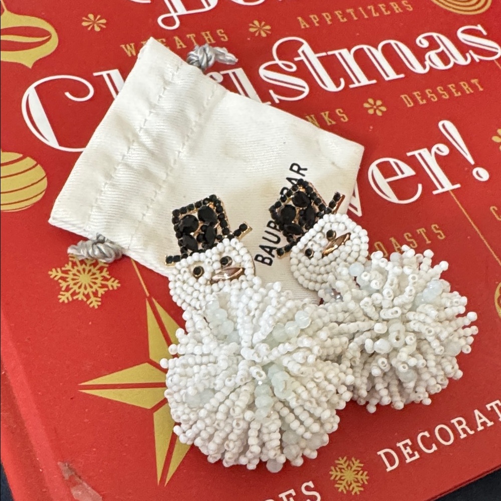 BaubleBar Festive Snowman Earrings with Black and White Beads